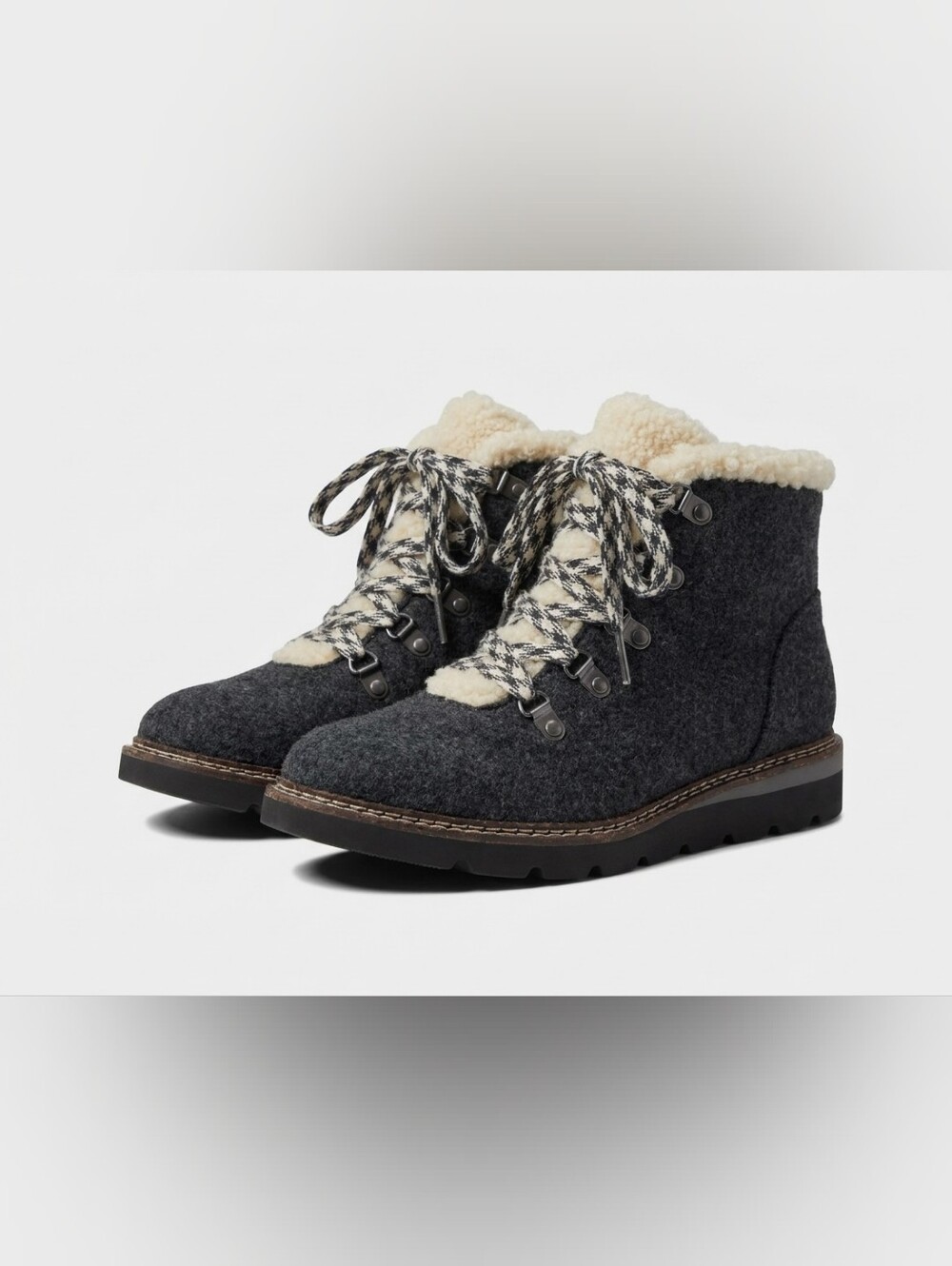 Women's Charcoal Grey Lace-Up Sherpa Ankle Boots